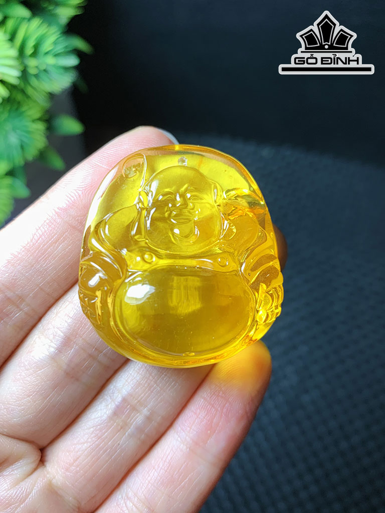 Mặt Dây Chuyền Di Lặc Đá Hổ Phách Cao 35,5 Ngang 32,4 Sâu ,14,3 (mm)