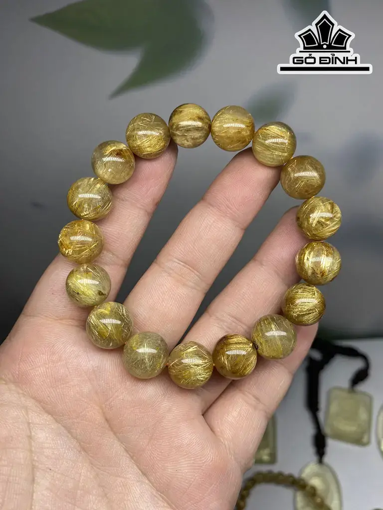 Vòng Tay Đá Thạch Anh Tóc Vàng Đường Kính Hạt 12 (mm)