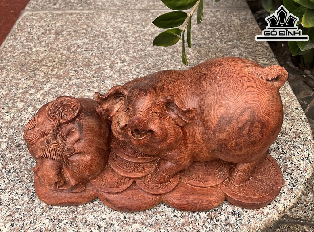 Tượng Heo Gỗ Hương Ngang 26 Cao 18 Sâu 18 (cm)
