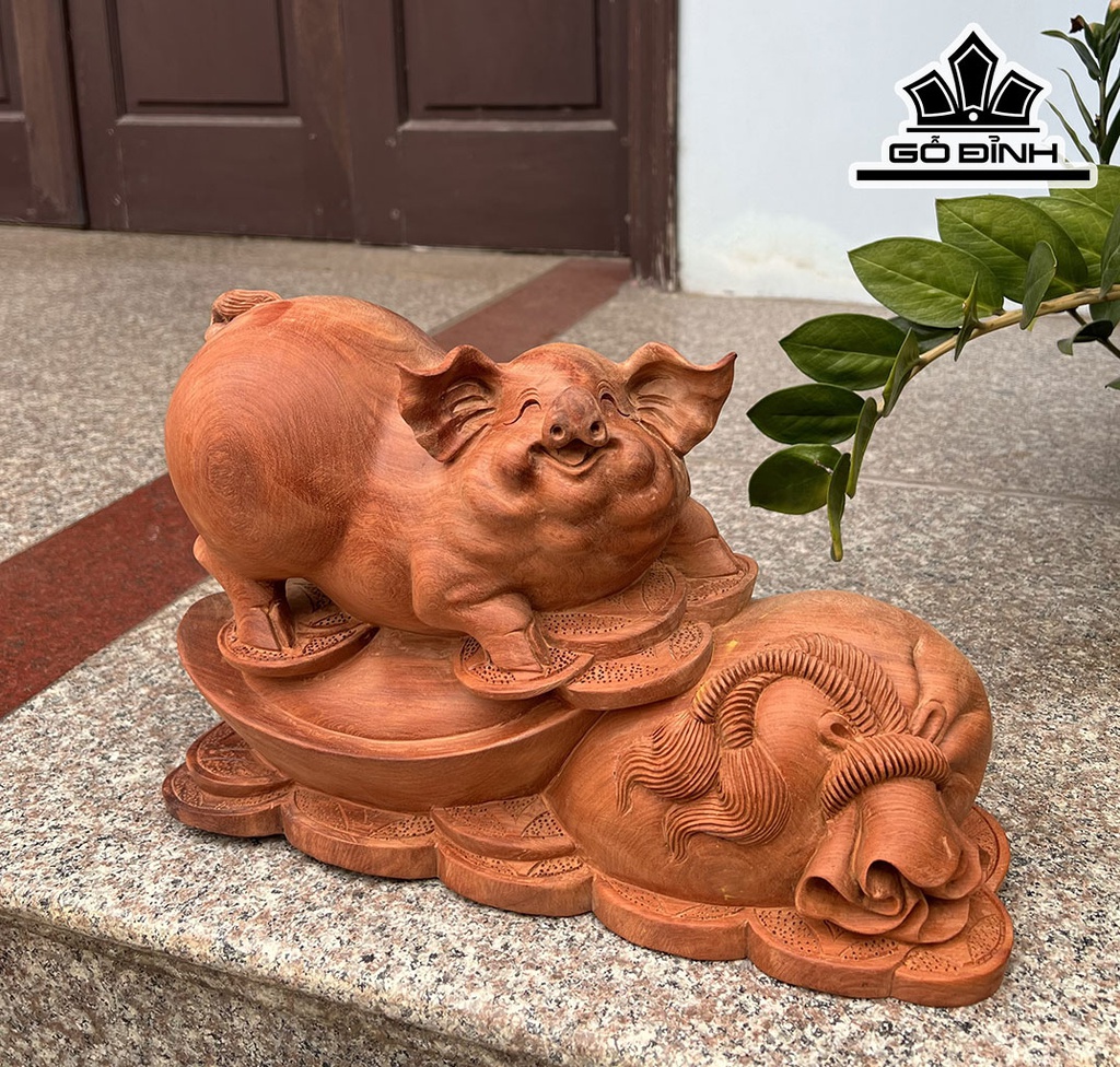 Tượng Heo Gỗ Hương Ngang 37 Cao 24 Sâu 14 (cm)