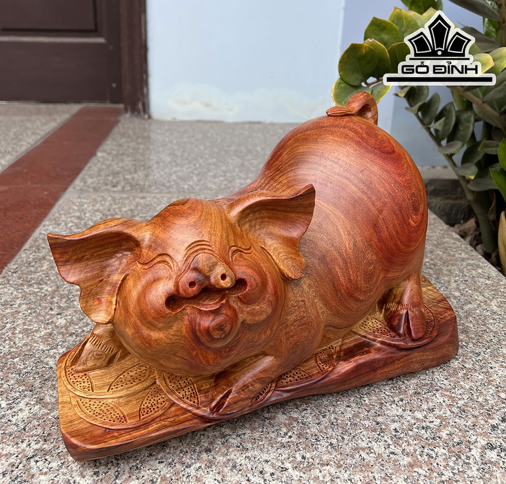 Tượng Heo Gỗ Hương Ngang 45 Cao 26 Sâu 22 (cm)