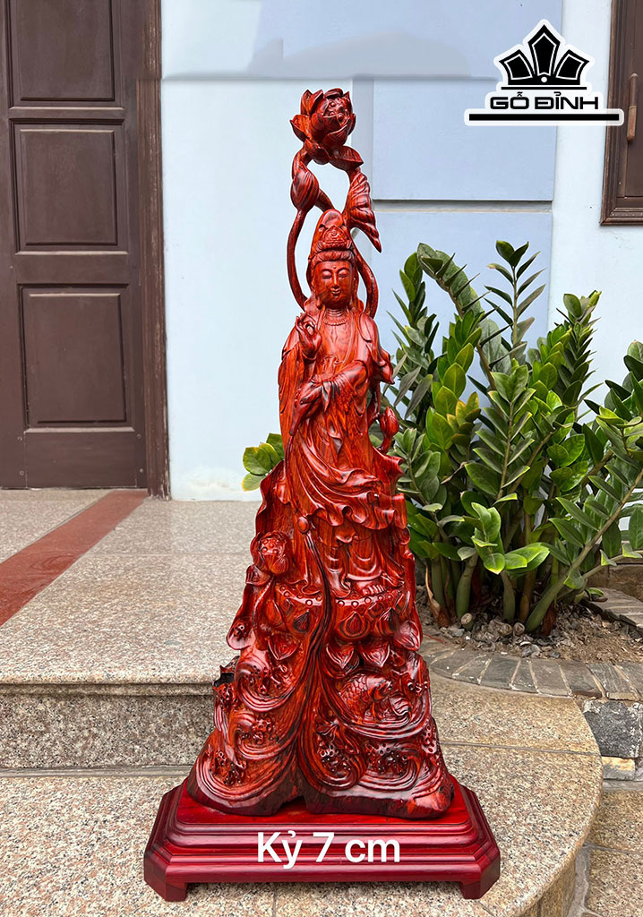Tượng Phật Bà Quan Âm Gỗ Trắc Cao 87 Ngang 30 Sâu 10 (cm)