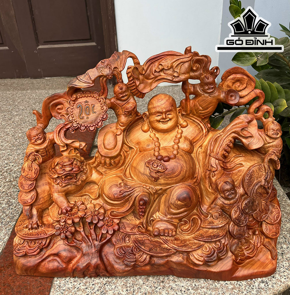 Tượng Phật Di Lặc Gỗ Hương Ngang 63 Cao 45 Sâu 33 (cm)
