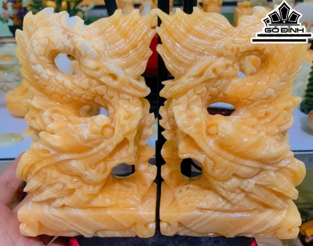 Cặp Song Long Đá Ngọc Hoàng Long Cao 15 (cm)