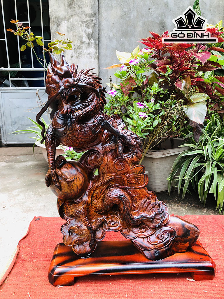 Tượng Nhất Long Gỗ Trắc Cao 51 Ngang 39 Sâu 11 (cm)