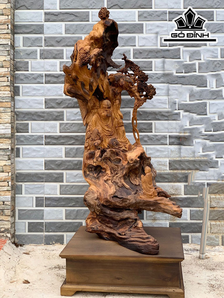 Tượng Đạt Ma Sư Tổ Gỗ Bách Xanh Cao 94 Ngang 45 Sâu 42 (cm)