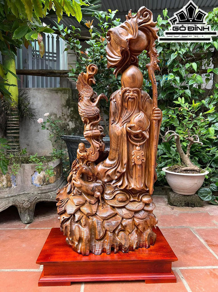 Tượng Ông Thọ Gỗ Bách Xanh Cao 96 Ngang 50 Sâu 25 (cm)