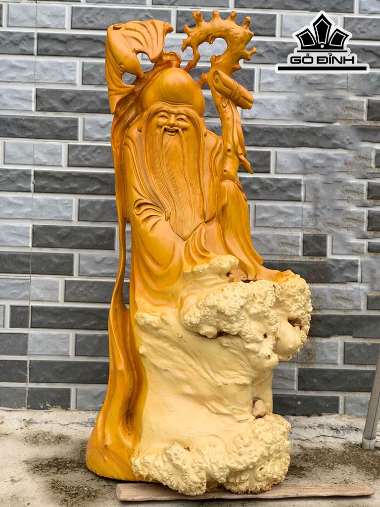 Tượng Ông Thọ Gỗ Nu Dổi Cao 86 Ngang 41 Sâu 28 (cm) 2