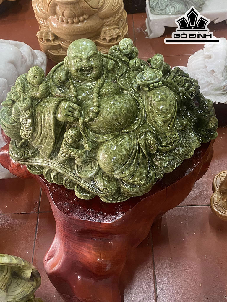 Tượng Di Lặc Ngũ Phúc Đá Serpentine Cao 30 Ngang 52 Sâu 30 (cm) 48kg