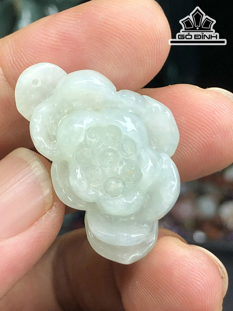 Mặt Dây Chuyền Hoa Sen Đá Cẩm Thạch Cao 33 Ngang 20,6 Sâu 11,5 (mm) 9,7gr