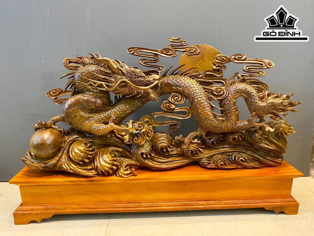 Tượng Nhất Long Gỗ Bách Xanh Cao 59 Ngang 94 Sâu 21 (cm)