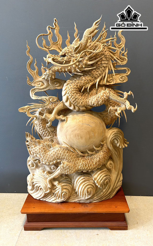 Tượng Nhất Long Gỗ Ngọc Am Cao 106 Ngang 56 Sâu 24 (cm)