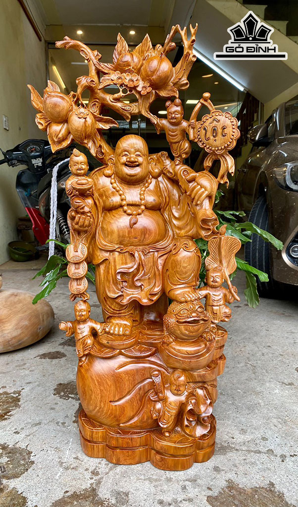 Tượng Phật Di Lặc Gỗ Hương Cao 94 Ngang 40 Sâu 29 (cm)