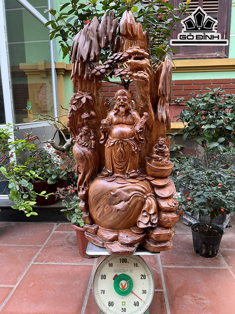 Tượng Thần Tài Gỗ Ngọc Am Cao 102 Ngang 48 Sâu 25 (cm)