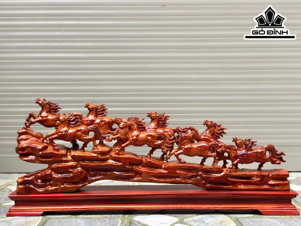 Tượng Bát Mã Gỗ Hương Cao 40 Ngang 95 Sâu 15 (cm)
