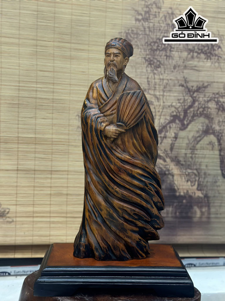 Tượng Gia Cát Lượng Gỗ Hương Cao 50 Ngang 20 Sâu 12 (cm)