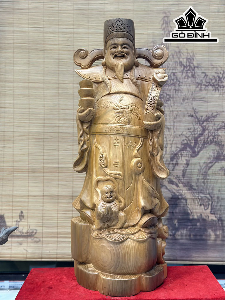 Tượng Thần Tài Gỗ Ngọc Am Cao 70 Ngang 27 Sâu 24 (cm)