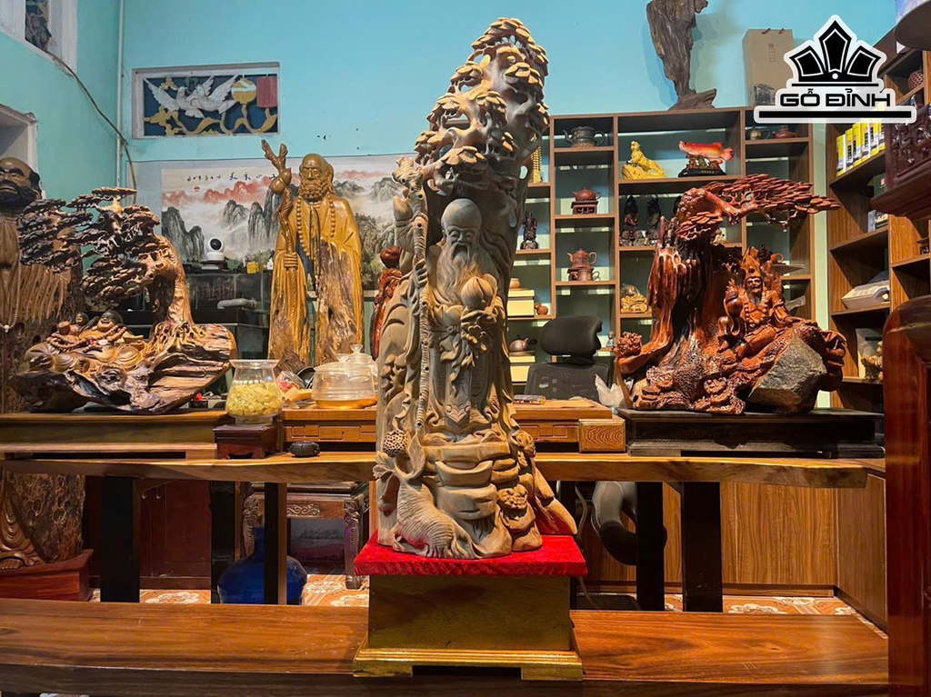 Tượng Ông Thọ Gỗ Ngọc Am Cao 120 Ngang 40 Sâu 35 (cm)