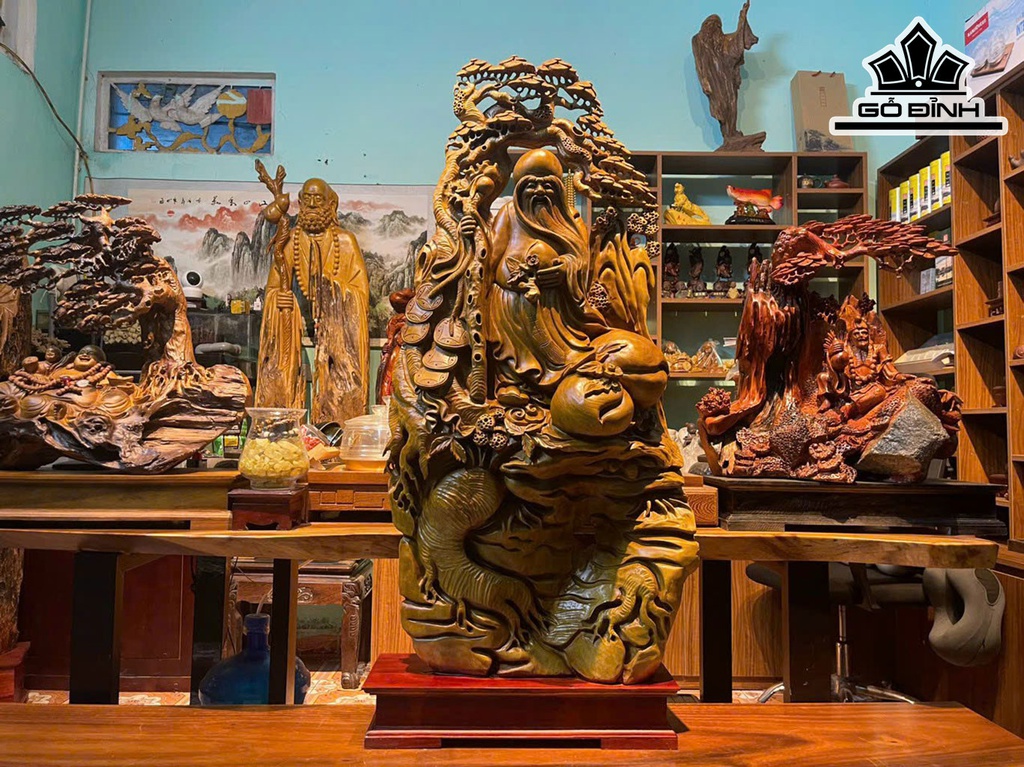 Tượng Ông Thọ Gỗ Xá Xị Cao 122 Ngang 52 Sâu 20 (cm)