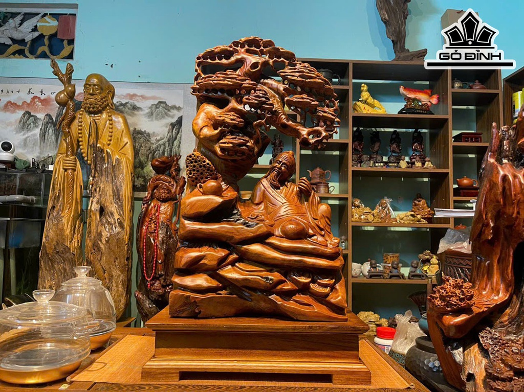 Tượng Thần Trà Gỗ Xá Xị Cao 72 Ngang 40 Sâu 20 (cm)