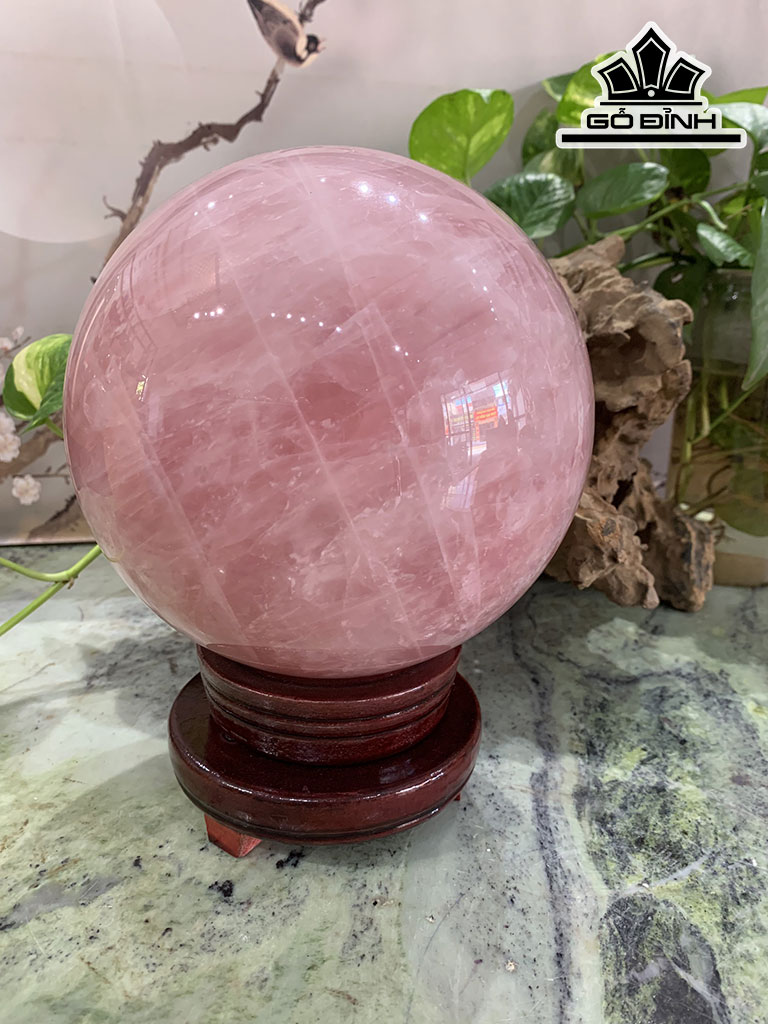 Bi Cầu Đá Thạch Anh Hồng Đường Kính 16 (cm) 6,4kg