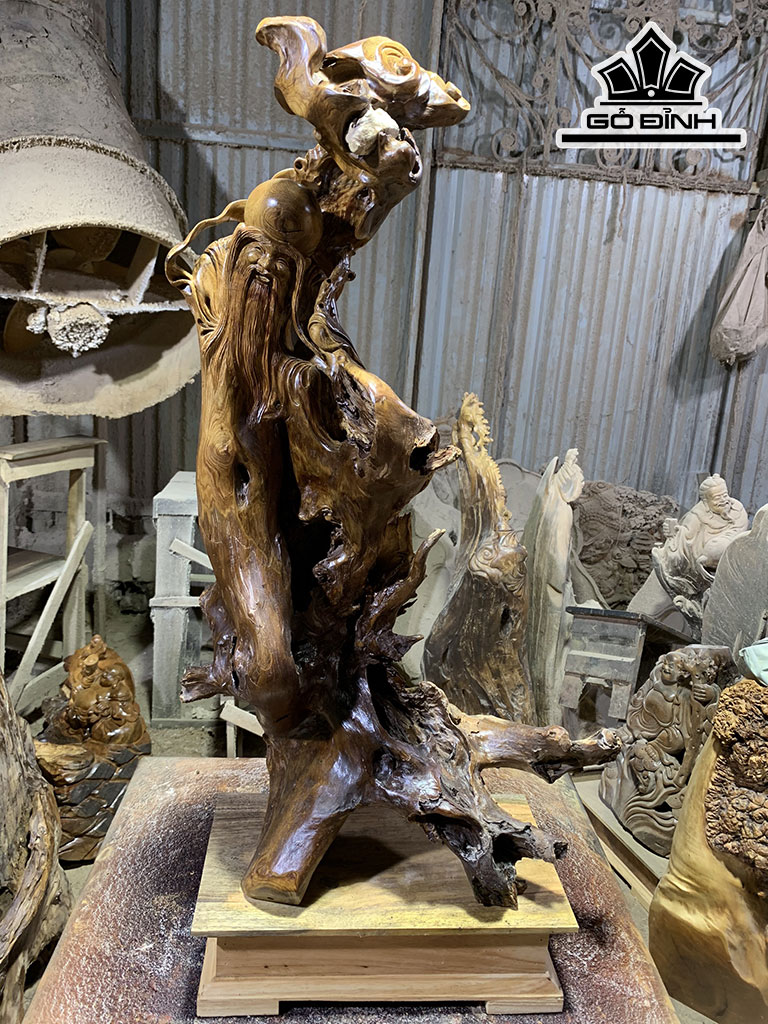 Tượng Ông Thọ Gỗ Bách Xanh Cao 70 Ngang 40 Sâu 25 (cm)