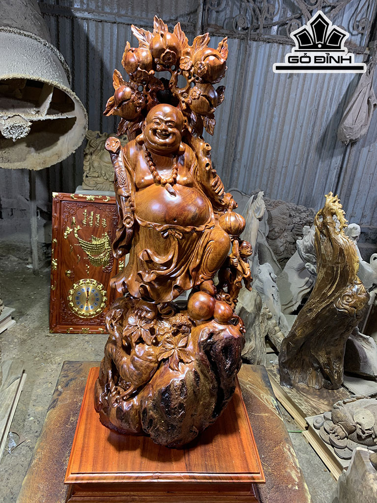 Tượng Phật Di Lặc Nhất Phúc Gỗ Hương Cao 62 Ngang 42 Sâu 32 (cm)