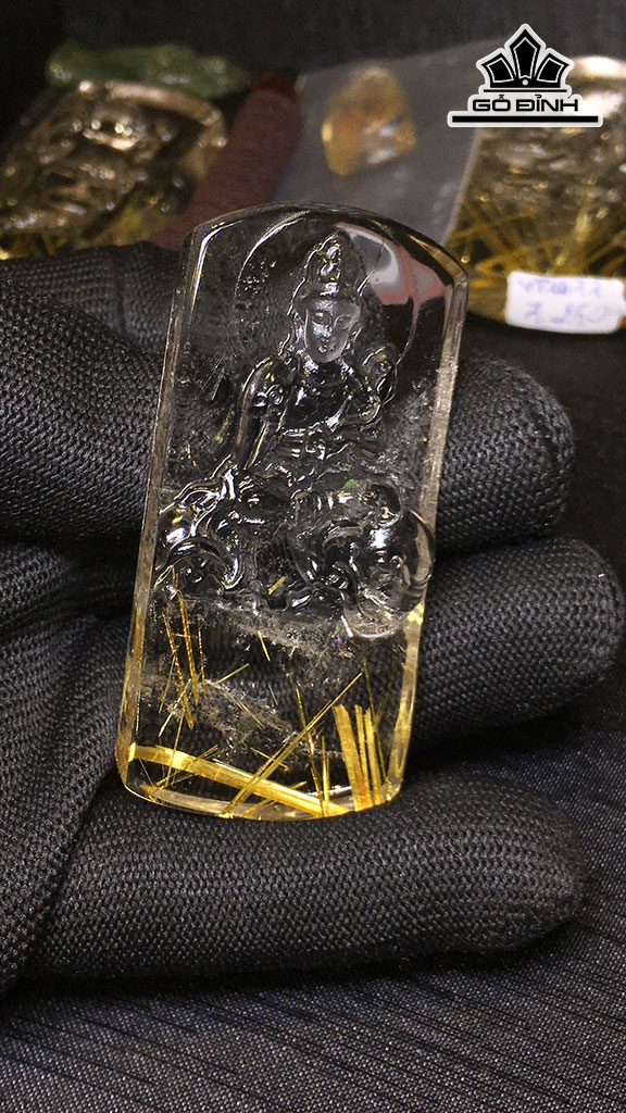 Mặt Dây Chuyền Phổ Hiền Bồ Tát Đá Thạch Anh Tóc Vàng Cao 60 Ngang 27,9 Sâu 10,7 (mm) 39,8gr
