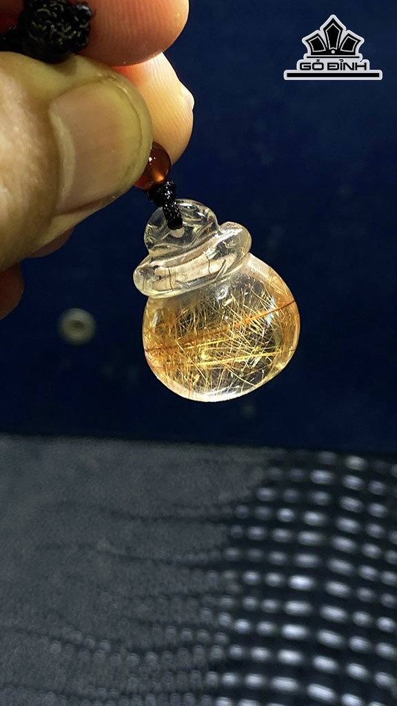 Mặt Dây Chuyền Túi Tiền Đá Thạch Anh Tóc Nâu Cao 24 Ngang 18,6 Sâu 12,5 (mm) 7gr