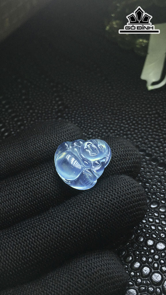 Mặt Dây Di Lặc Đá Aquamarine Cao 19,8 Ngang 18,7 Sâu 6,3 (mm) 3,4gr