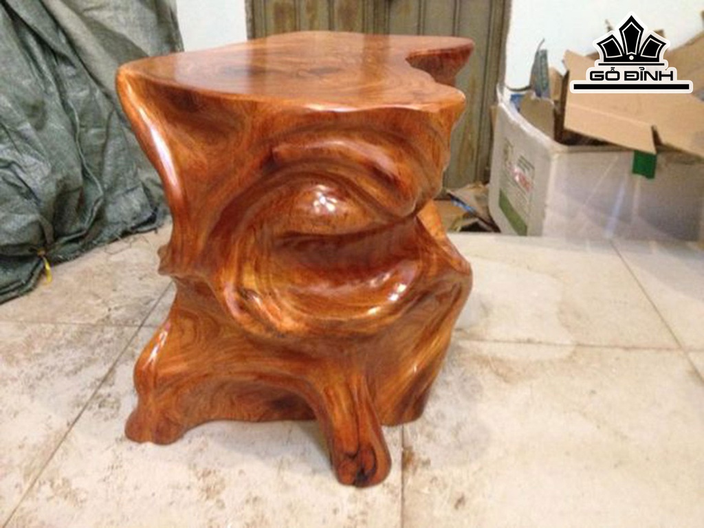 Đôn Gỗ, Đôn Gốc Cây Gỗ Gõ Đỏ (Cà te) Cao 42 Mặt 41-35 (cm) DC1017