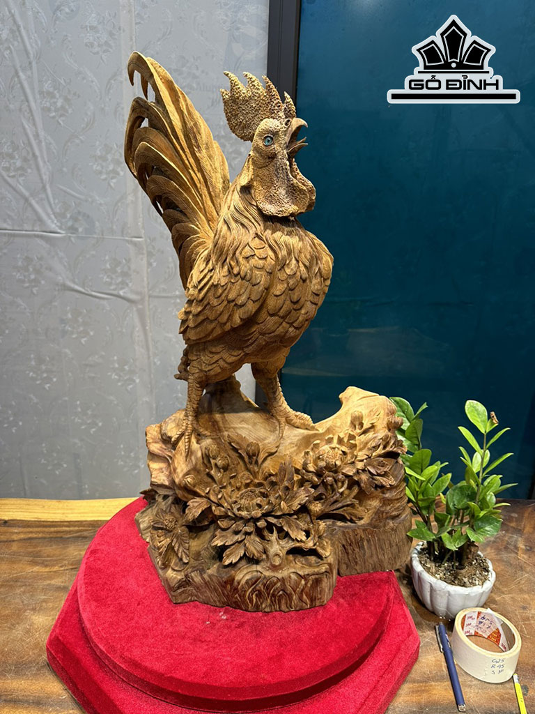 Tượng Gà Trống Gỗ Ngọc Am Cao 73 Ngang 48 Sâu 32 (cm)