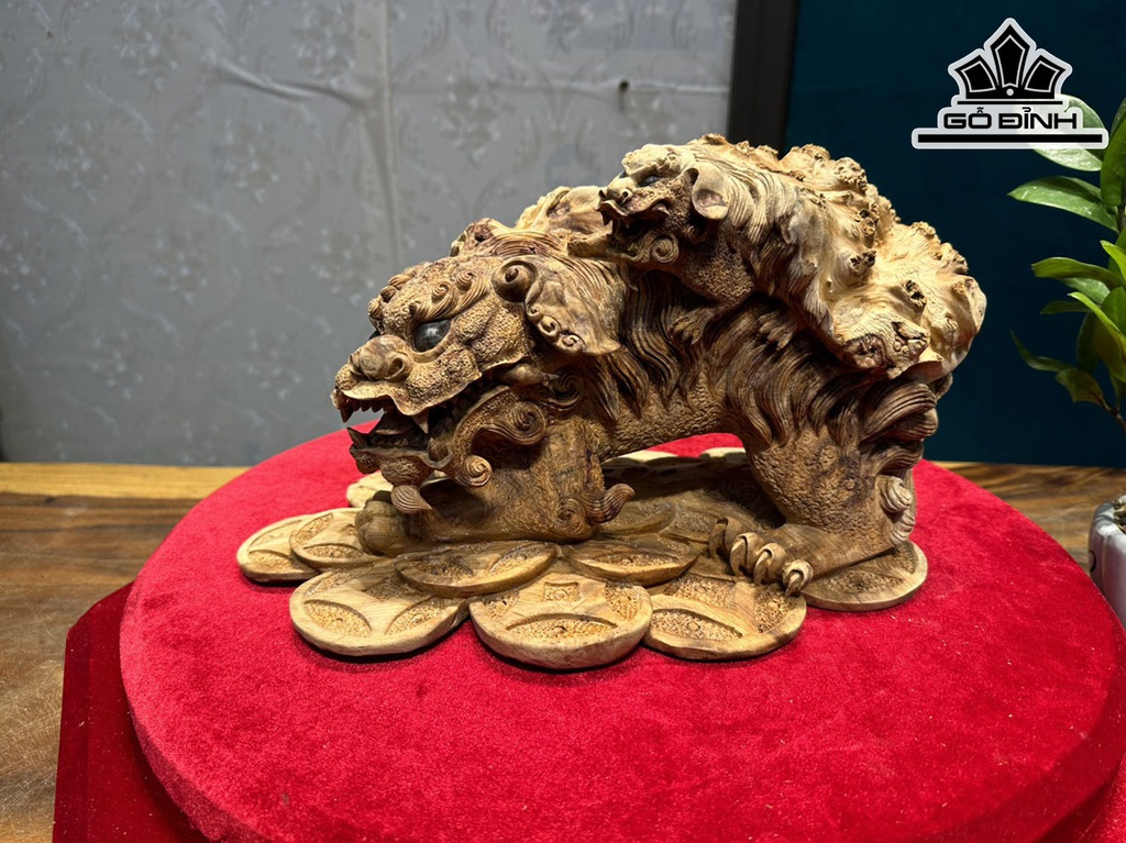 Tượng Nghê Gỗ Nu Ngọc Am Cao 21 Ngang 36 Sâu 23 (cm)