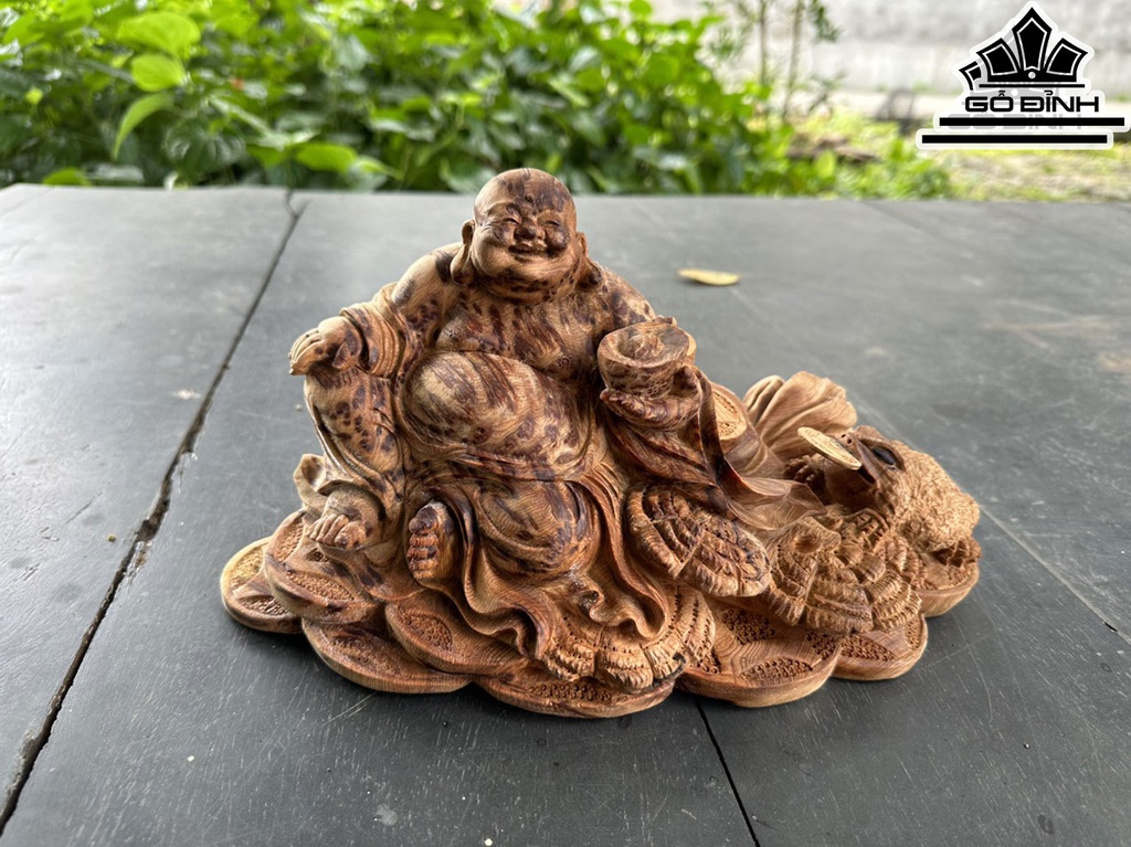 Tượng Phật Di Lặc Gỗ Nu Ngọc Am Cao 16 Ngang 30 Sâu 18 (cm)