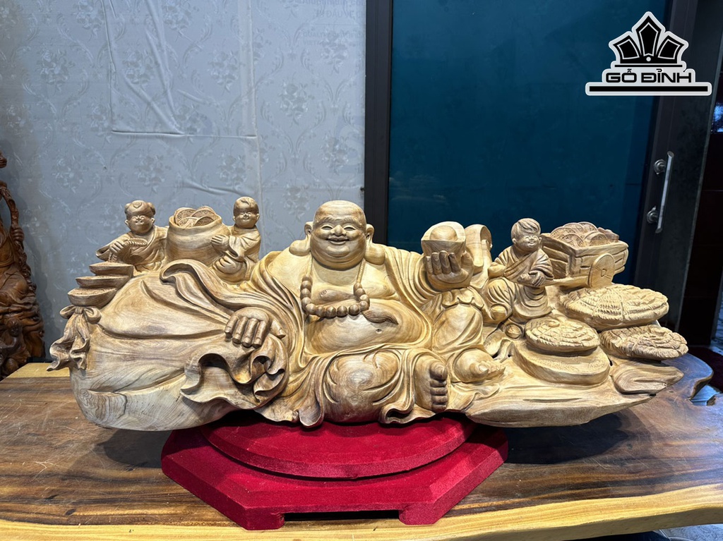 Tượng Phật Di Lặc Gỗ Ngọc Am Cao 30 Ngang 94 Sâu 33 (cm)