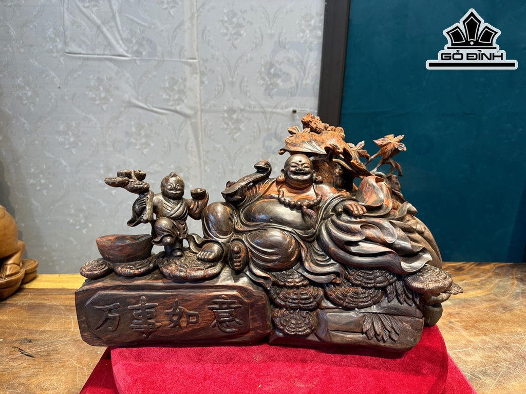 Tượng Phật Di Lặc Gỗ Trắc Cao 30 Ngang 54 Sâu 10 (cm)