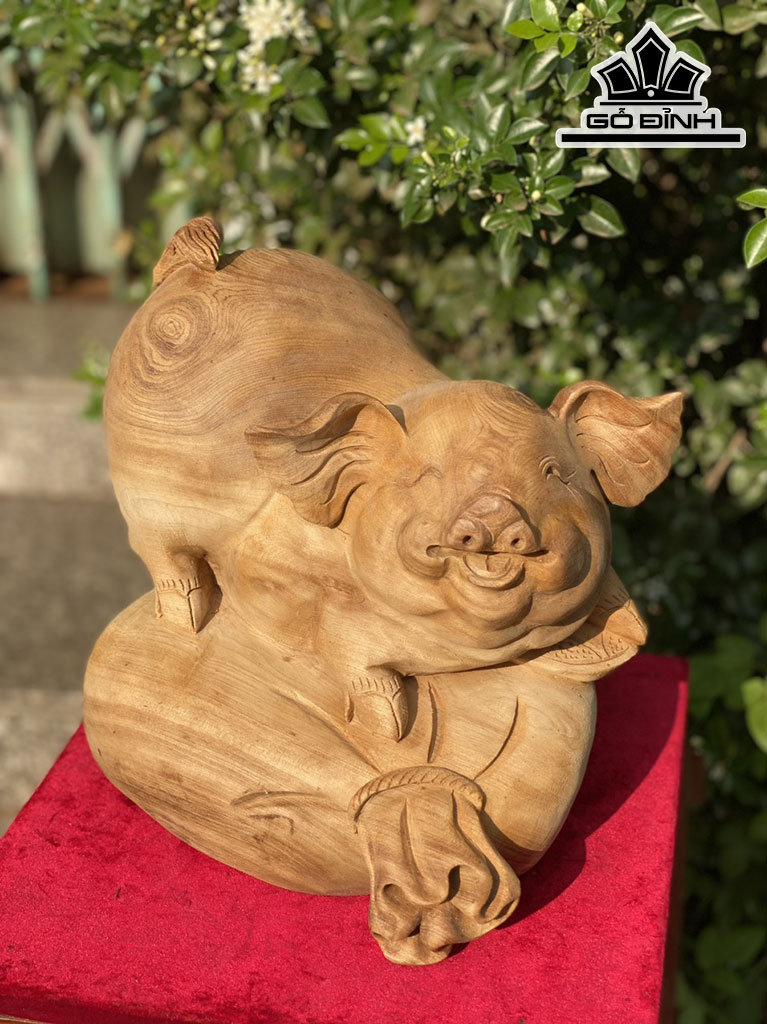 Tượng Heo Gỗ Ngọc Am Ngang 30 Cao 28 Sâu 23 (cm)