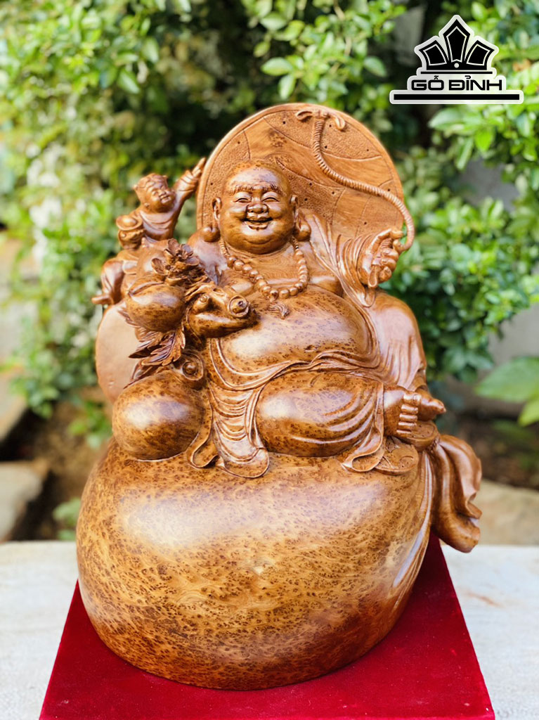 Tượng Phật Di Lặc Ngồi Bao Tiền Gỗ Nu Ngọc Am Cao 38 Ngang 35 Sâu 25 (cm)