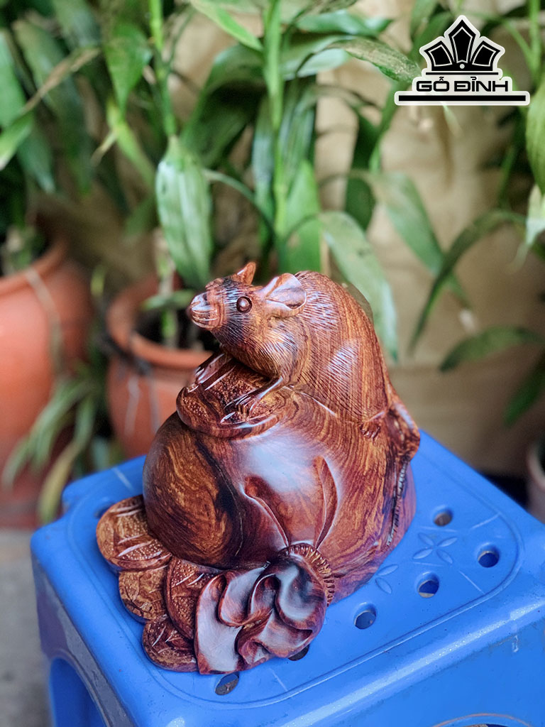 Tượng Chuột Phong Thủy Gỗ Cẩm Cao 17 Ngang 18 Sâu 13 (cm)