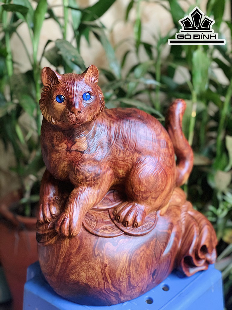Tượng Mèo Gỗ Cẩm Cao 31 Ngang 26 Sâu 18 (cm)
