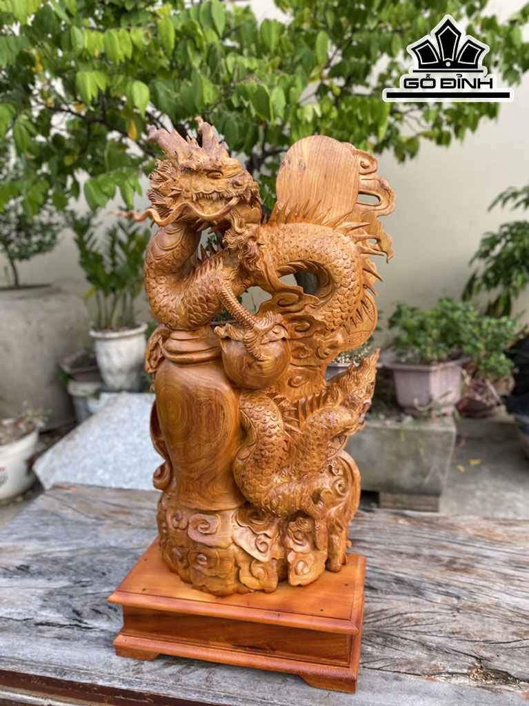 Tượng Nhất Long Chấn Bình Gỗ Hương Cao 70 Ngang 33 Sâu 15 (cm)