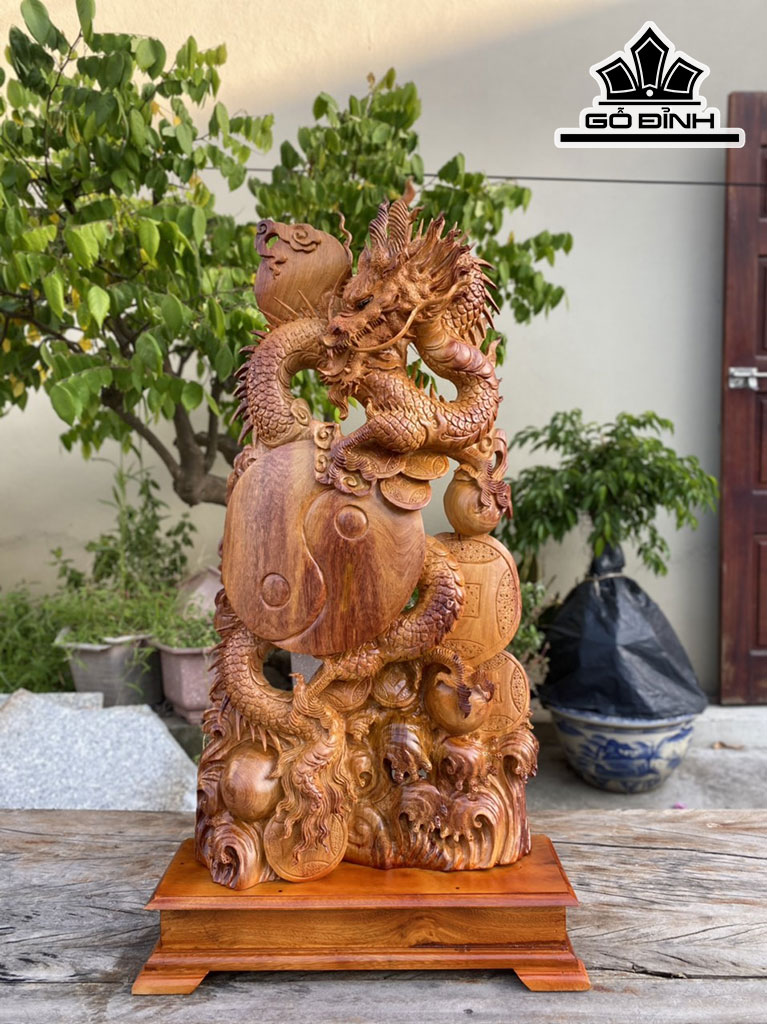 Tượng Nhất Long Gỗ Hương Cao 75 Ngang 40 Sâu 15 (cm)