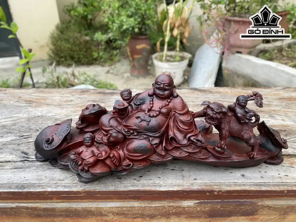 Tượng Phật Di Lặc Thuần Nghê Gỗ Trắc Cao 20 Ngang 60 Sâu 20 (cm)