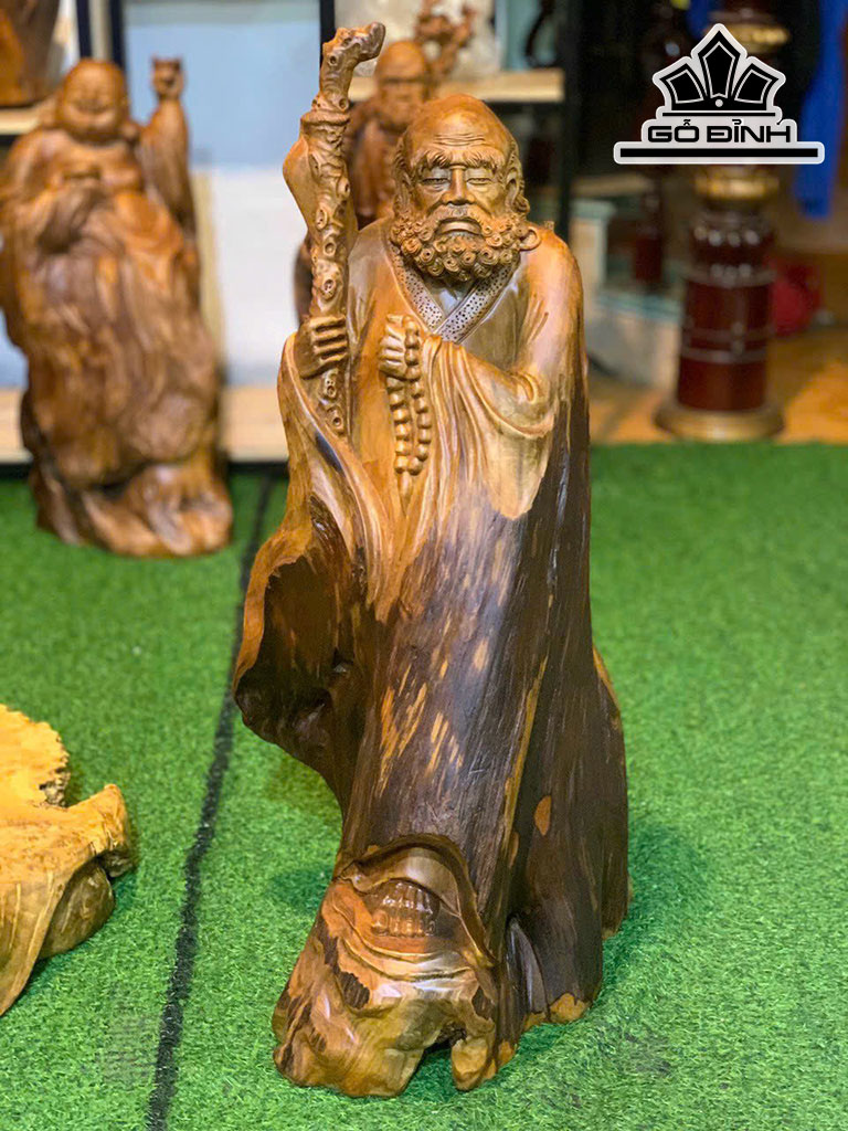 Tượng Đạt Ma Sư Tổ Gỗ Lũa Ngọc Am Cao 95 Ngang 40 Sâu 42 (cm)