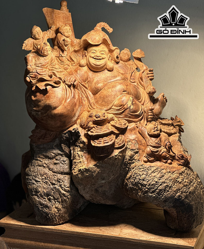 Tượng Phật Di Lặc Gỗ Nu Hương Cao 67 Ngang 65 Sâu 40 (cm)