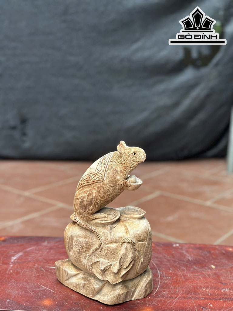 Tượng Chuột Phong Thủy Gỗ Ngọc Am Cao 27 Ngang 18 Sâu 14 (cm)