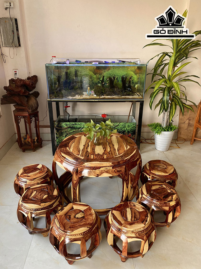 Bộ Đôn Gỗ Cẩm Bàn Cao 62 Đường Kính Mặt 76 Phủ Bì Rộng 91 (cm)