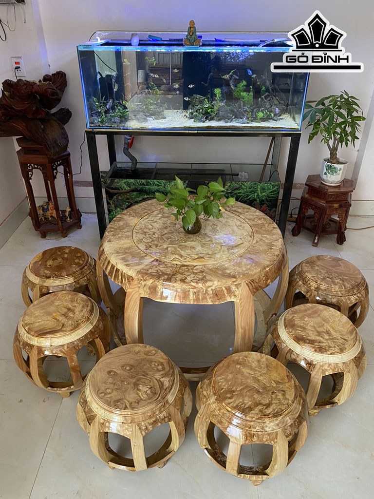 Bộ Đôn Gỗ Nu Nghiến Cao 61 Mặt Bàn Rộng 80 (cm)