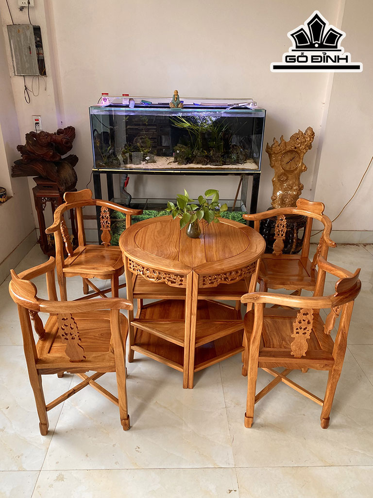 Bộ Ghế Cafe Gỗ Gõ Bàn Cao 69 Đường Kính 80 (cm)