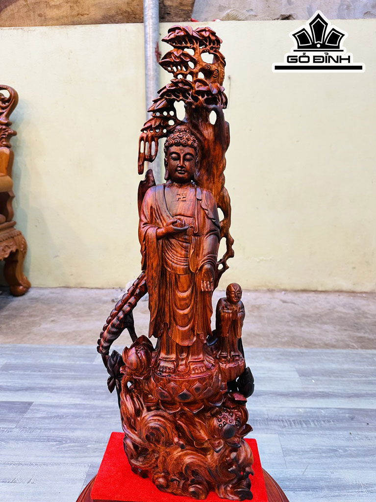 Tượng Nhất Tâm Bái Phật Gỗ Trắc Cao 76 Ngang 30 Sâu 18 (cm)